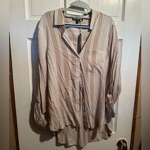 Velvet Heart Tan and White Striped Casual Button-Down Shirt